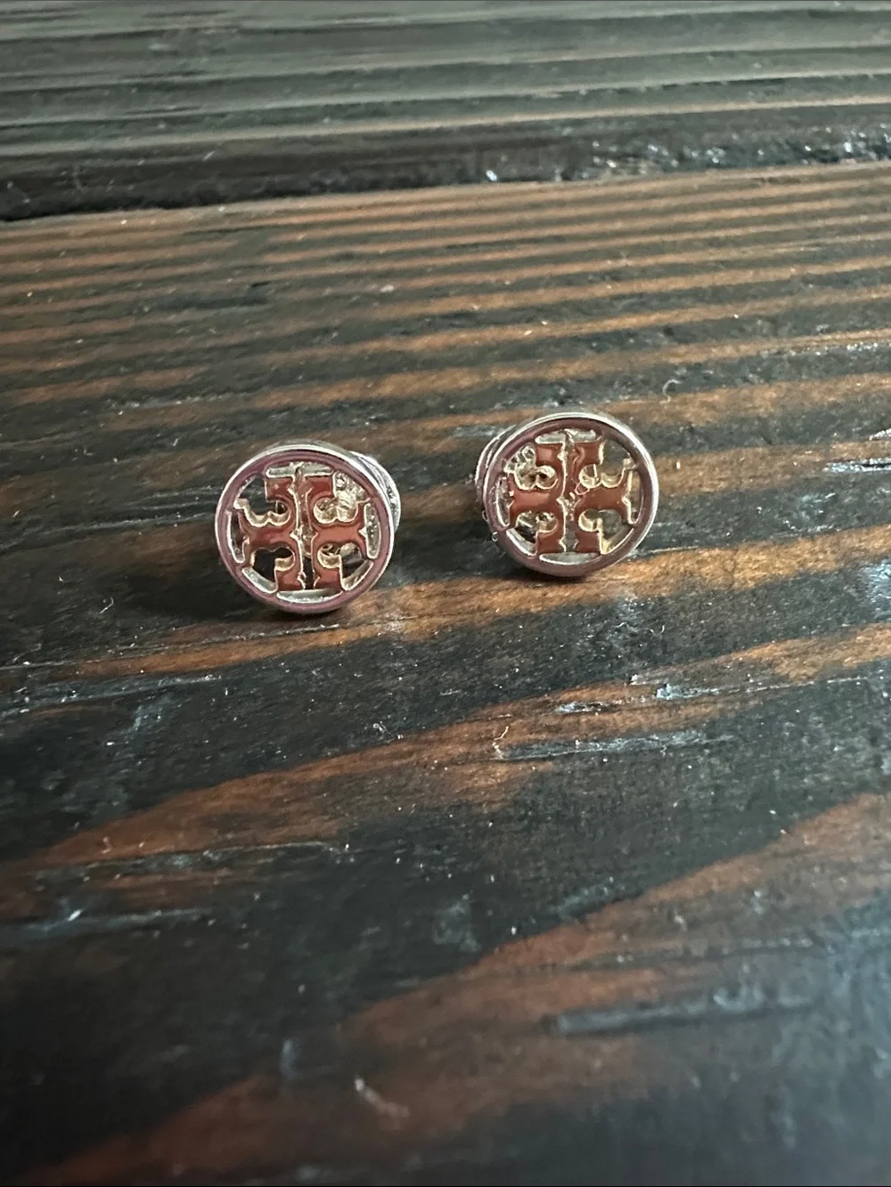 Tory Burch Two-Tone Round Logo Stud Earrings - Gold & Silver